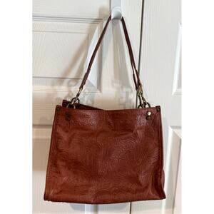 American Leather Co. Triple Entry Tooled Leather Satchel – Brown